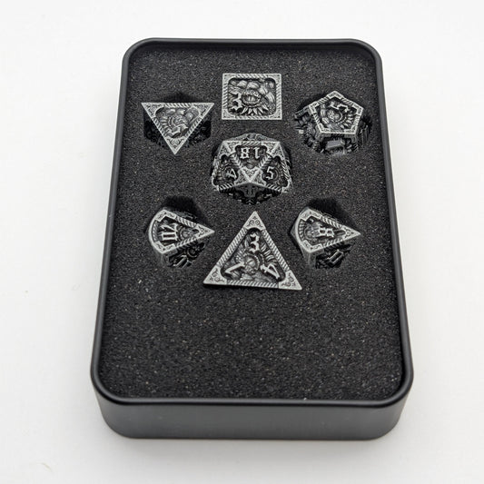 Ancient Call "Elder Scroll" - 7 Piece DnD Dice Set | Metal RPG Gaming Dice — by D20 Collective