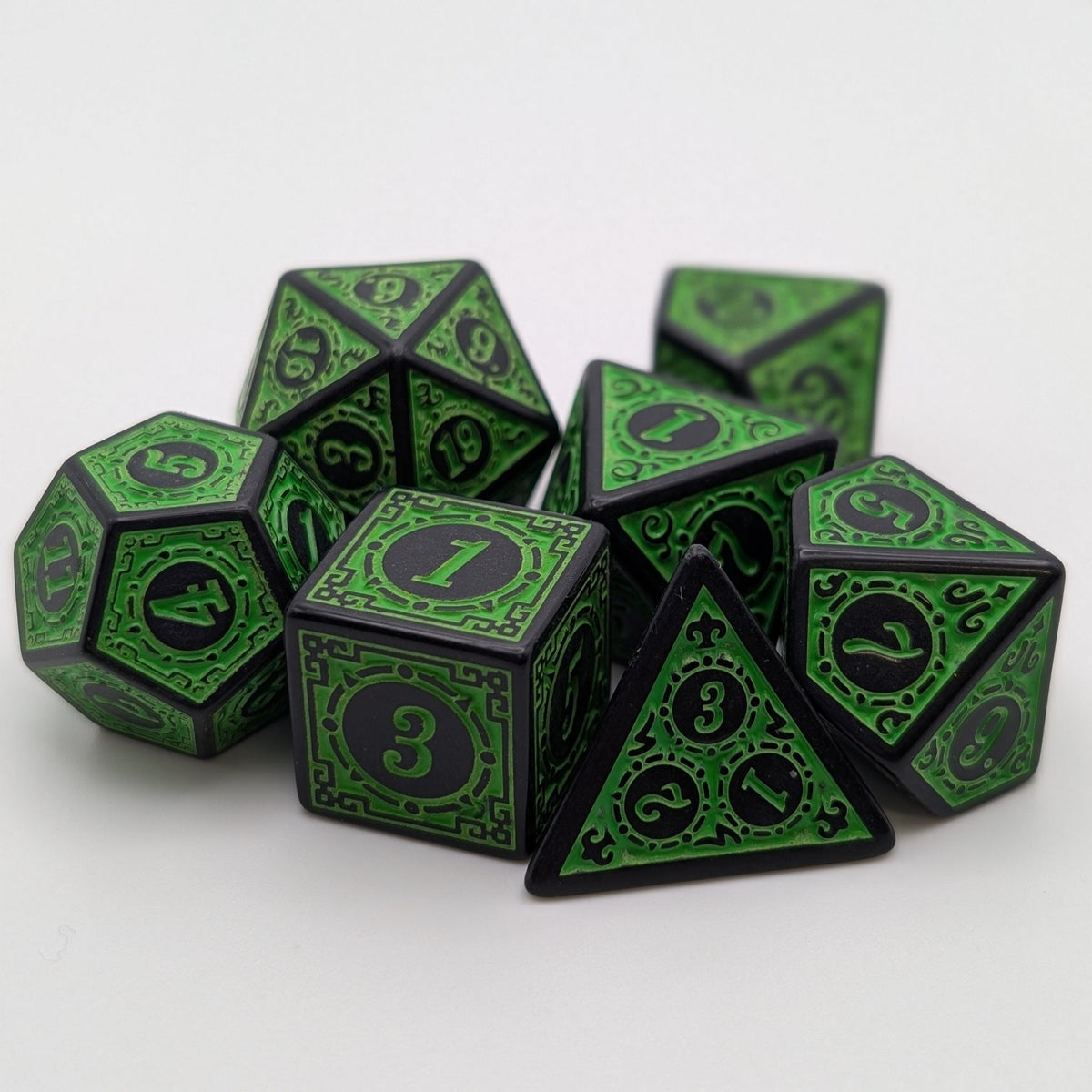 Magic Flame (Green) - "Enchanted Ent" - 7 Piece DnD Dice Set | Acrylic RPG Gaming Dice — by D20 Collective