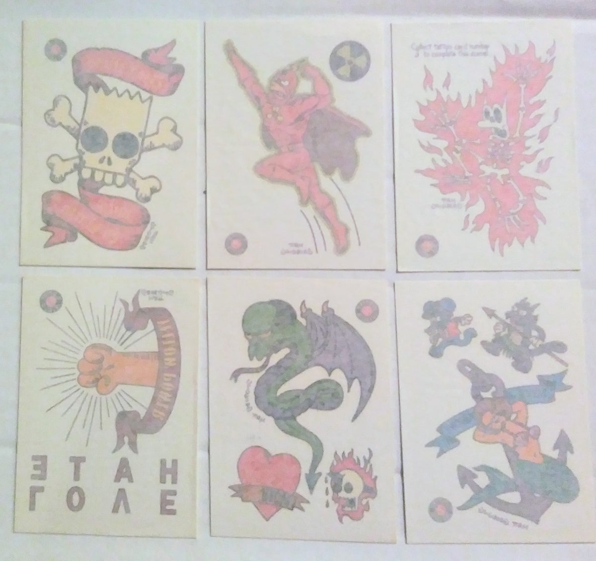 1993 Simpsons Tattoo Trading Card Set (Complete 10-Card Set)