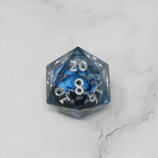 Blue Slaadi's Eye - 7 Piece Moving Eye DnD Dice Set | Acrylic RPG Gaming Dice