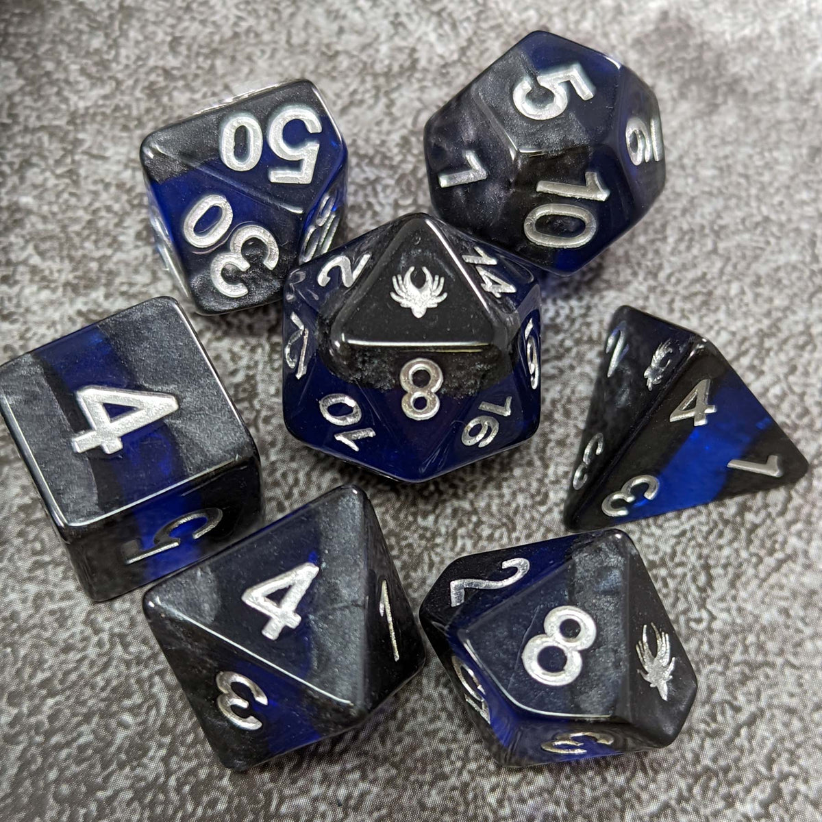 Forgotten Sapphire - 7 Piece DnD Dice Set | Acrylic RPG Gaming Dice