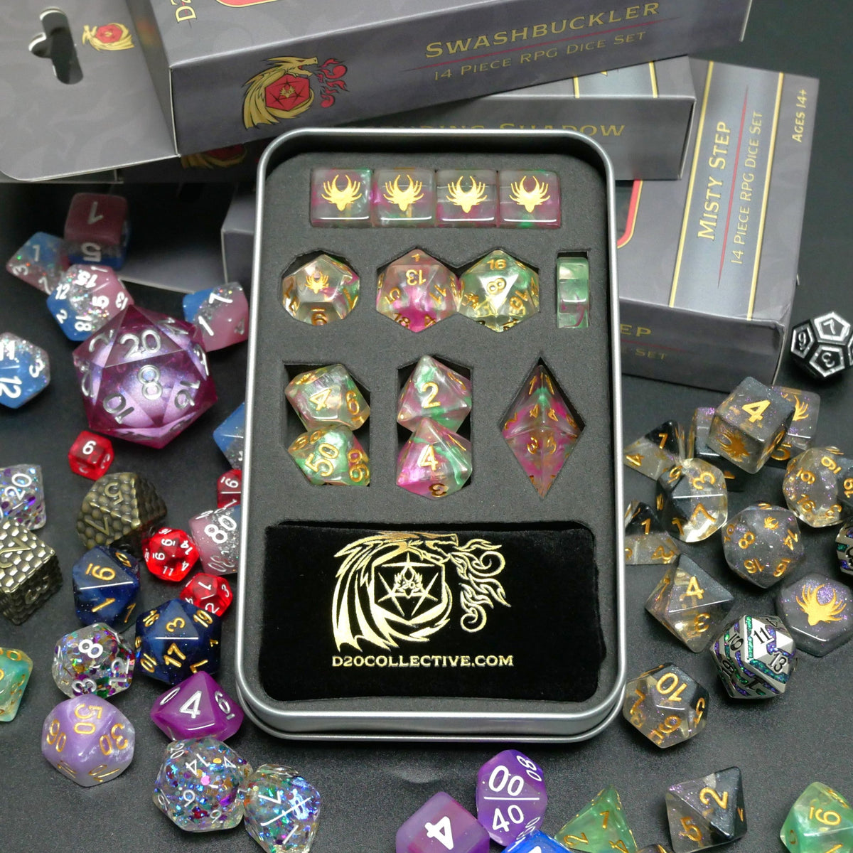 Mystery Hoard - 10 Dice Set Bundle + 1 RPG Accessory — by D20 Collective
