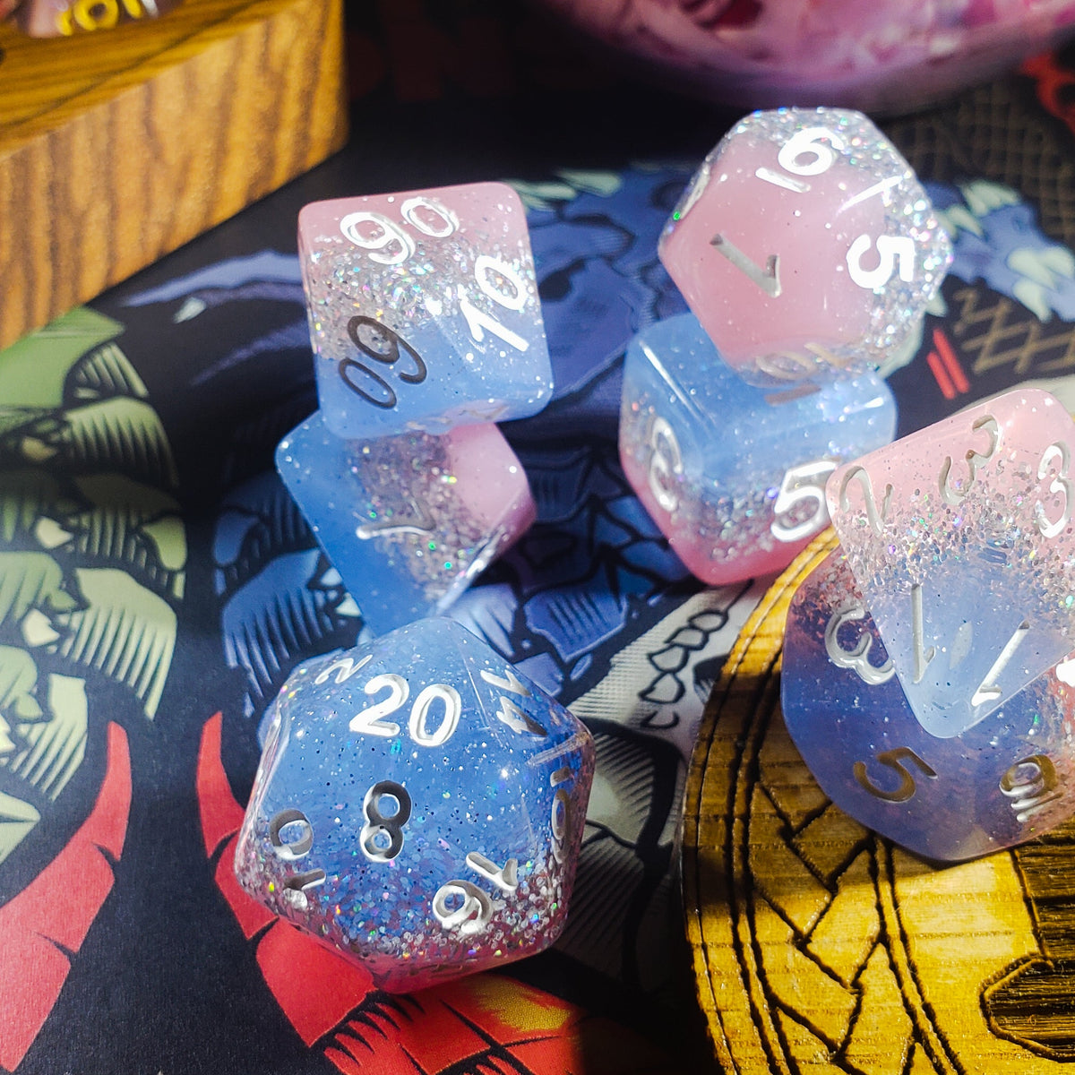 Elemental Glimmer 14-Piece RPG Dice Set — by D20 Collective
