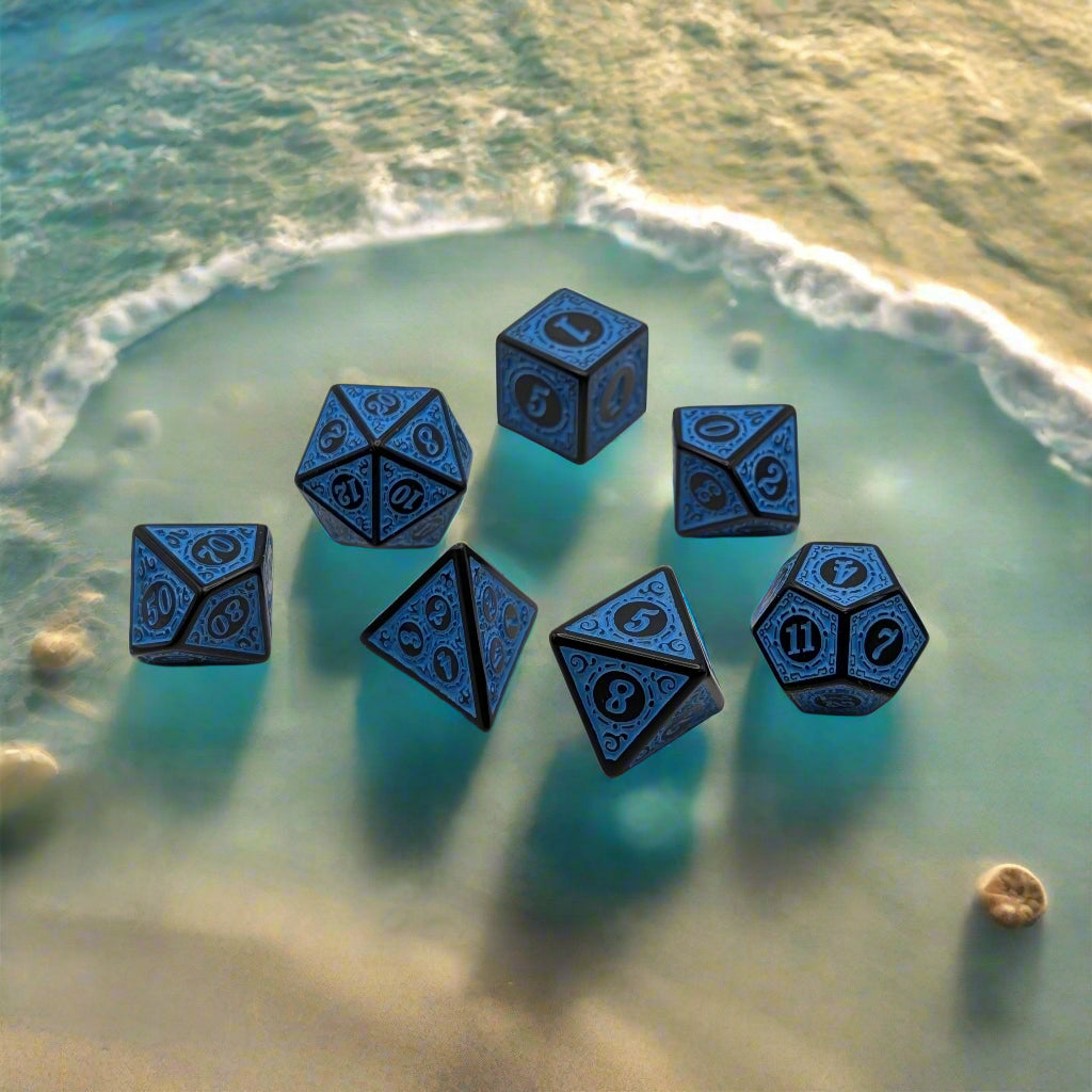 Magic Flame (Blue) - Enchanted Seas - 7 Piece DnD Dice Set | Acrylic RPG Gaming Dice — by D20 Collective