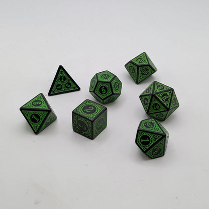 Magic Flame (Green) - "Enchanted Ent" - 7 Piece DnD Dice Set | Acrylic RPG Gaming Dice — by D20 Collective