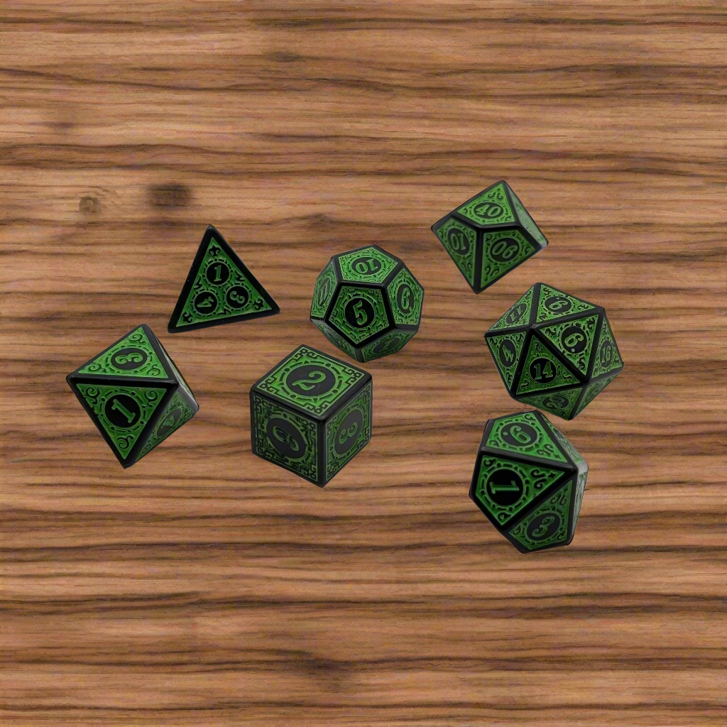 Magic Flame (Green) - "Enchanted Ent" - 7 Piece DnD Dice Set | Acrylic RPG Gaming Dice — by D20 Collective