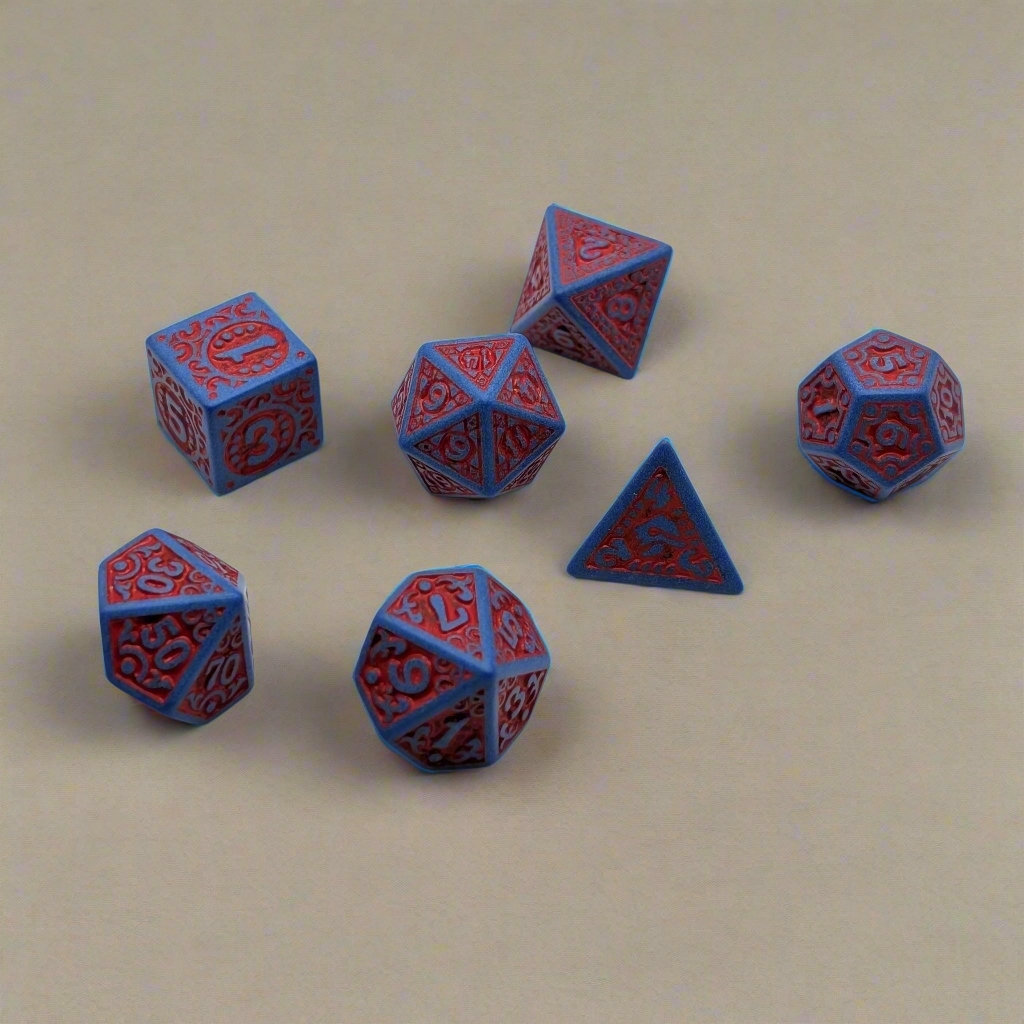 Magic Flame (Red Blue) - "Enchanted Hero" - 7 Piece DnD Dice Set | Acrylic RPG Gaming Dice — by D20 Collective