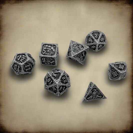 Ancient Call "Elder Scroll" - 7 Piece DnD Dice Set | Metal RPG Gaming Dice — by D20 Collective