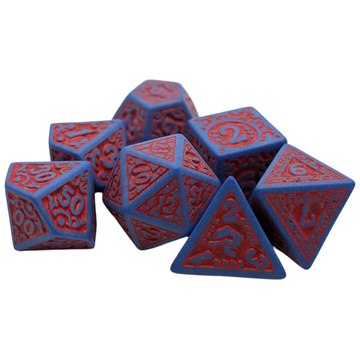 Magic Flame (Red Blue) - "Enchanted Hero" - 7 Piece DnD Dice Set | Acrylic RPG Gaming Dice — by D20 Collective