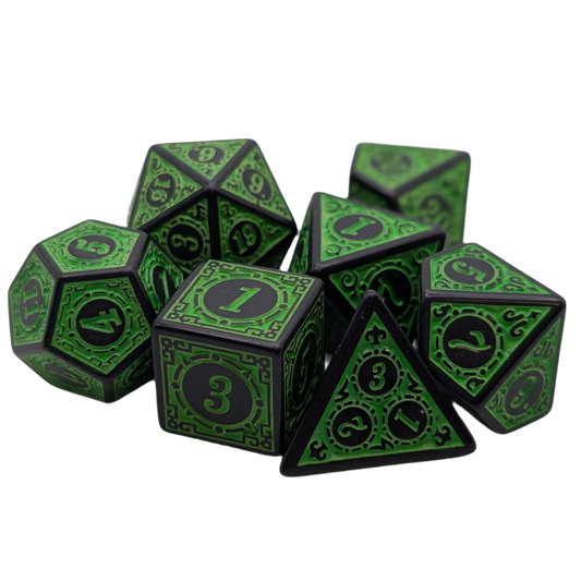 Magic Flame (Green) - "Enchanted Ent" - 7 Piece DnD Dice Set | Acrylic RPG Gaming Dice — by D20 Collective