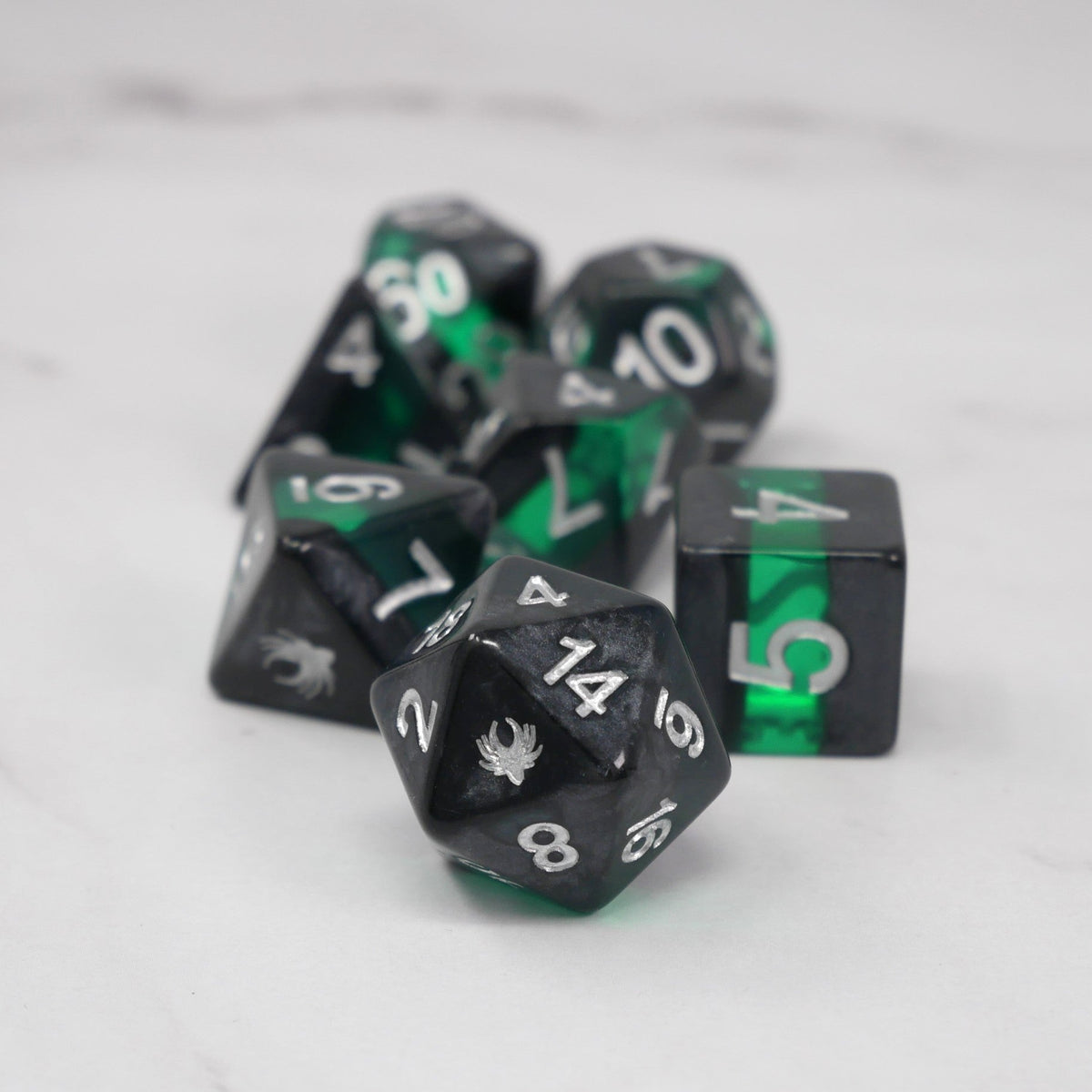 Forgotten Emerald - 7 Piece DnD Dice Set | Acrylic RPG Gaming Dice