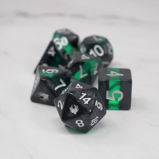 Forgotten Emerald - 7 Piece DnD Dice Set | Acrylic RPG Gaming Dice