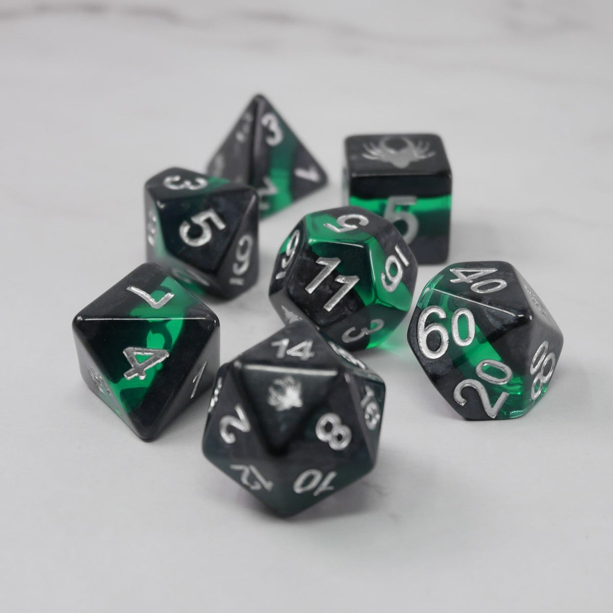 Forgotten Emerald - 7 Piece DnD Dice Set | Acrylic RPG Gaming Dice
